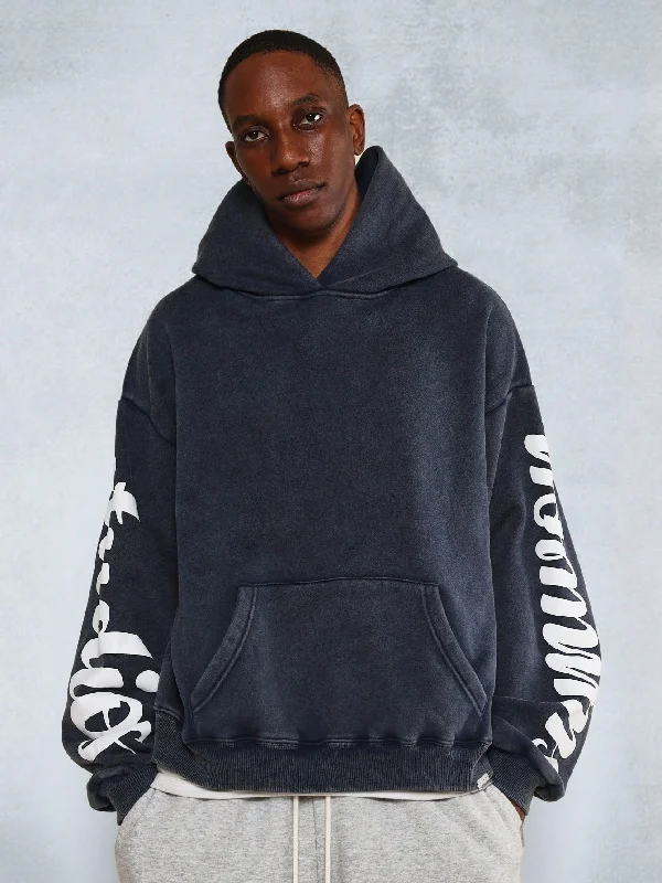 Cash Savings Overhead Washed Hoodie With Sleeve Graphic Print