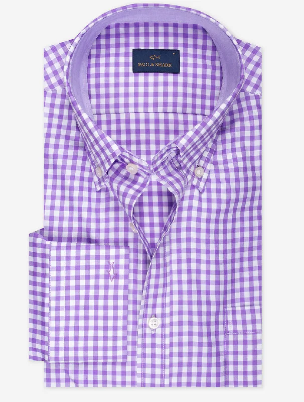 Best Seller Gingham Cotton Twill Shirt Purple