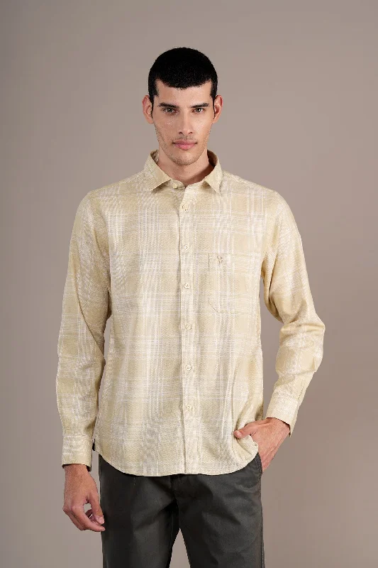 Deal Frenzy Men's Yellow Check Full Sleeves Casual Shirt