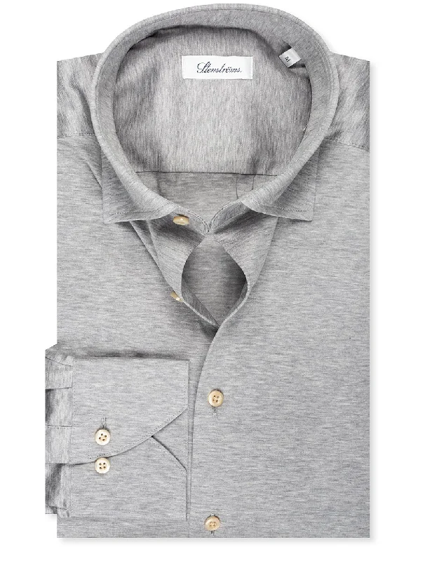 New Deal Slimline Jersey Stretch Shirt Grey
