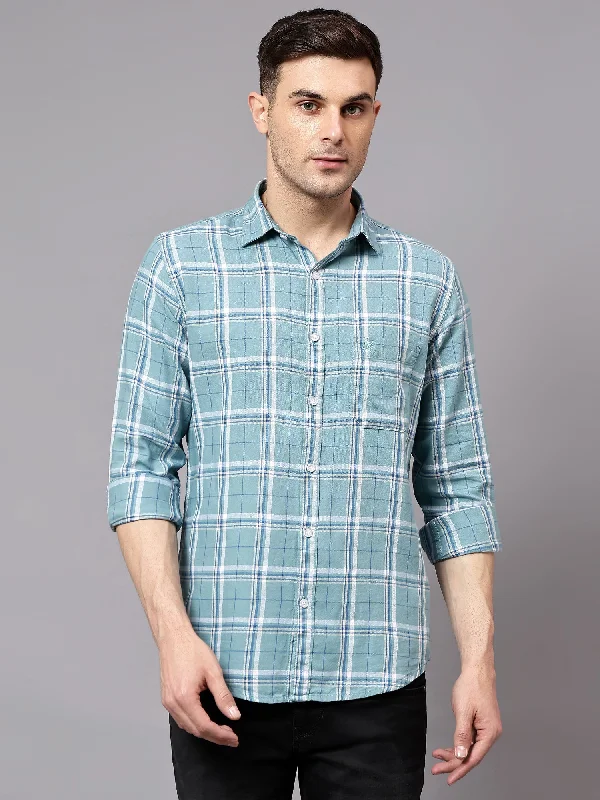 Amazing Value Men's Turquoise Casual Medium Checks Full Sleeve Shirt