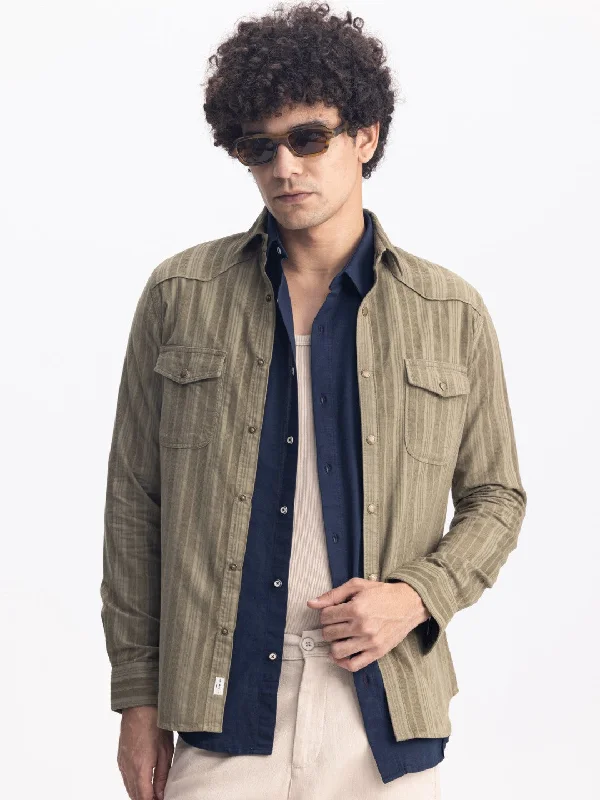 The Best Prices Olive Striped Corduroy Shirt