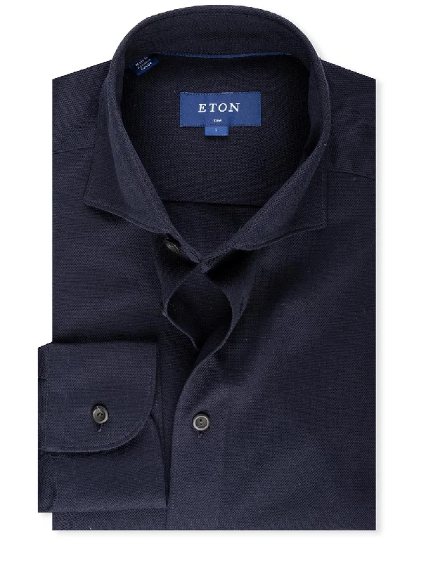 Factory Direct Sale Slim Fit Pique Shirt Dark Navy
