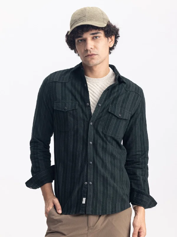 Super Sale Green Striped Corduroy Shirt