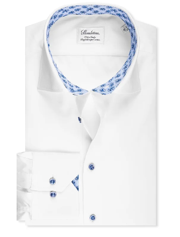 Today Only Plain Contrast Button With Flower Inlay Shirt White
