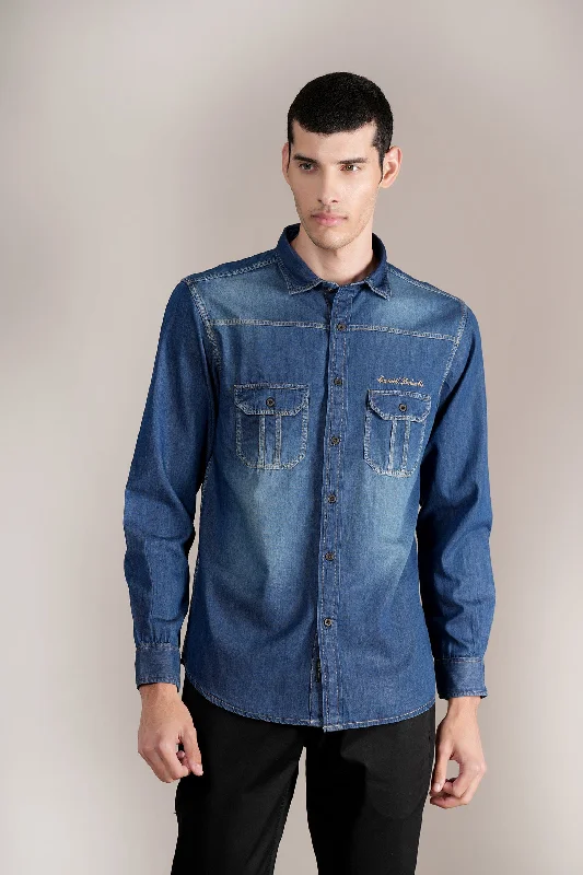 Limited Time Discount Men's Dark Blue Solid Full Sleeves Casual Shirt