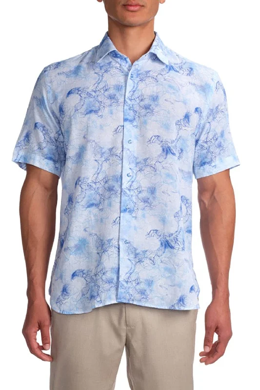 Weekend Bargains to Savor Floral Printed Linen Blend Short Sleeve Shirt