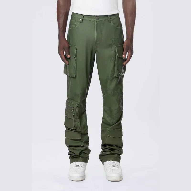 Super Discount Stacked Utility Washed Vegan Leather Pants - Washed Deep Olive
