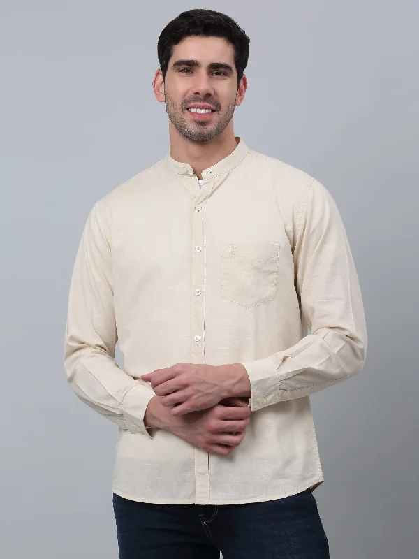 Weekend Deals to Brighten Your Day Men's Beige Casual Plain Full Sleeve Shirt