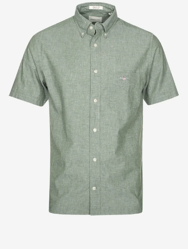 Deal Alert Regular Cotton Linen Short Sleeve Shirt Pine Green