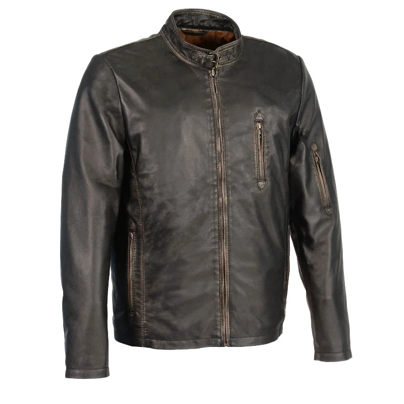 Doorbuster Deal Milwaukee Leather SFM1855 Men's Black Brown Leather Moto Racer Jacket with Throat Latch Doorbuster Deal Milwaukee Leather SFM1855 Men's Black Brown Leather Moto Racer Jacket with Throat Latch