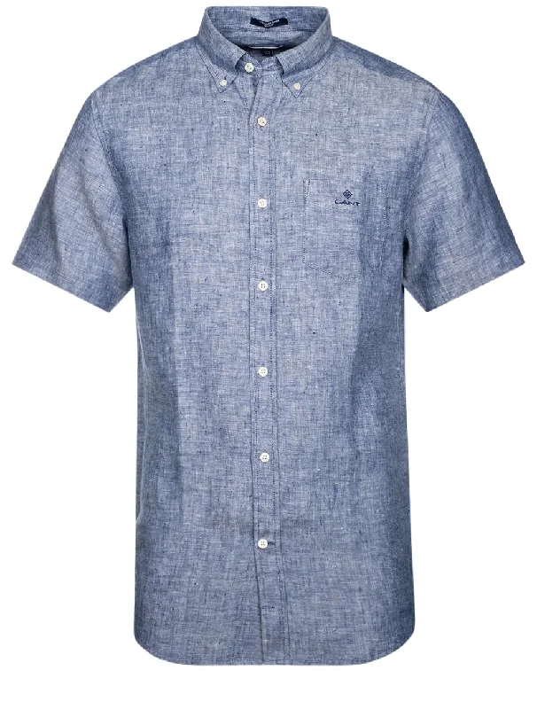 Midnight Sale Regular Linen Short Sleeve Shirt Persian Blue