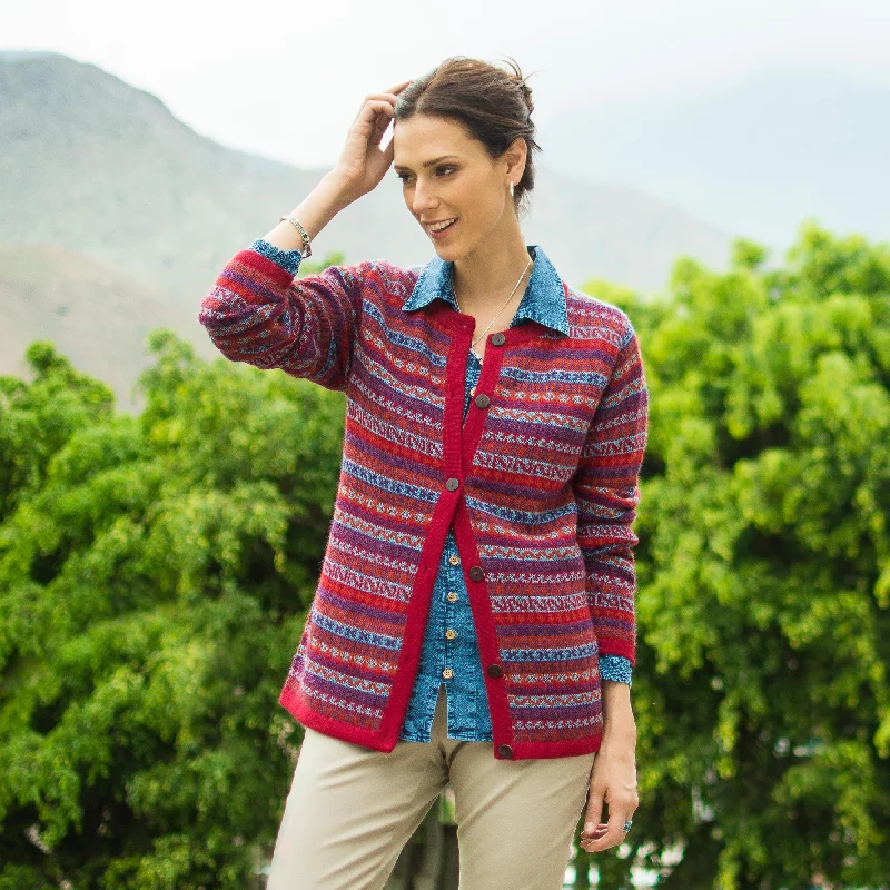 Lowest Price Andean Appeal Striped 100% Alpaca Cardigan Crafted in Peru