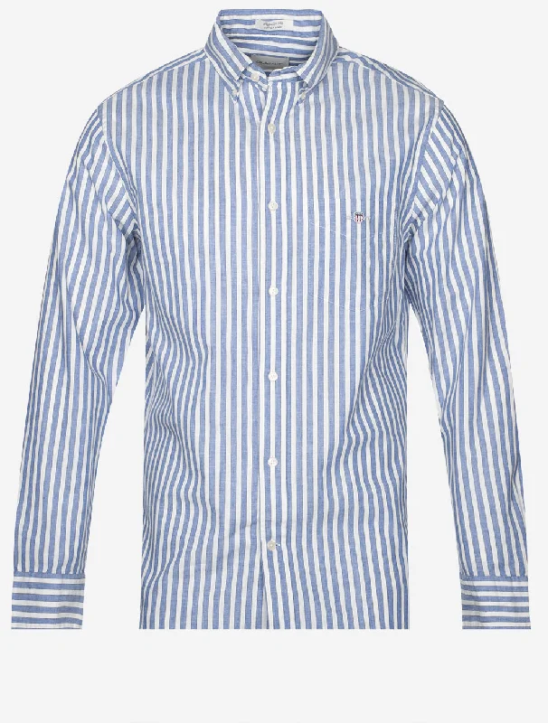 Weekend Deals to Make You Happy Regular Cotton Linen Stripe Shirt Rich Blue
