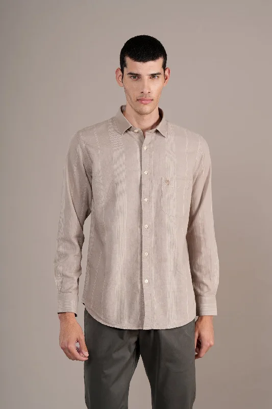 Get It Before It’s Gone Men's Cream Striped Full Sleeves Casual Shirt