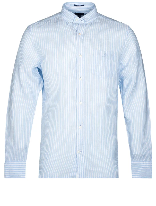 Huge Savings Regular Fit Stripe Linen Button-down Capri Blue
