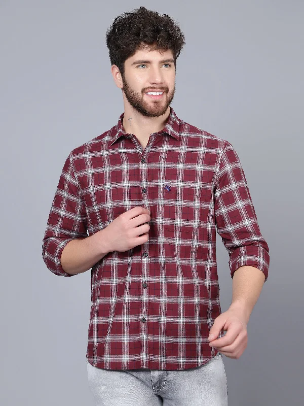 Price Break Men's Maroon Casual Medium Checks Full Sleeve Shirt