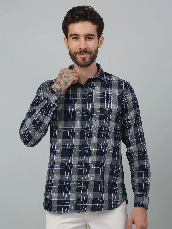 Mega Sale Men's Navy Blue Casual Big Checks Full Sleeve Shirt