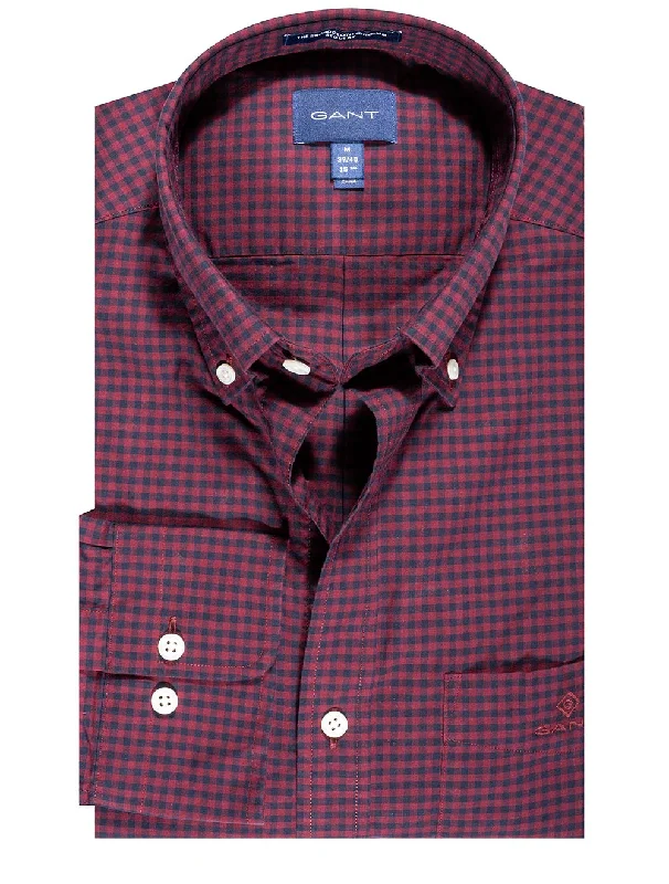 Weekend Deals That Sizzle Regular Fit Blue 2-Color Gingham Broadcloth Shirt Port Red