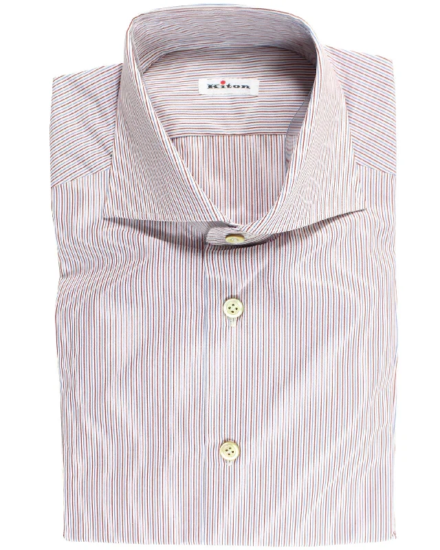 Massive Deals Kiton Shirt White Burgundy Blue Stripes 41 - 16 SALE