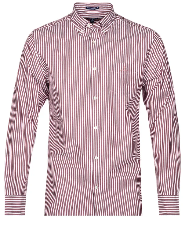 Weekend Discounts to Enjoy Regular Buttondown Broadcloth Stripe Cabernet Red
