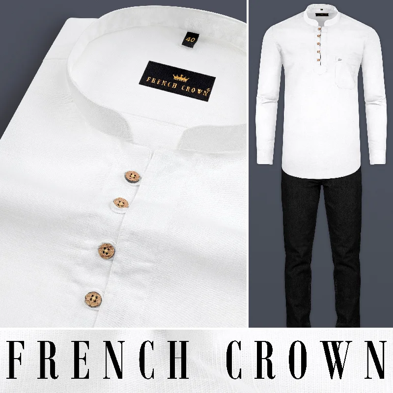 Reduced Prices Bright white Indian Kurta Style Luxurious Linen Shirt