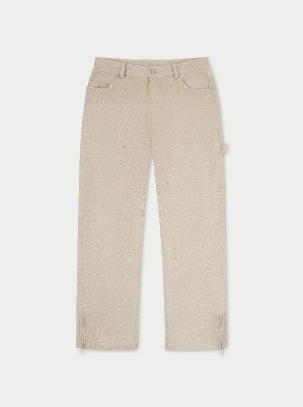 Weekend Deal TWILL RIVET DETAIL CARPENTER PANT - BEIGE