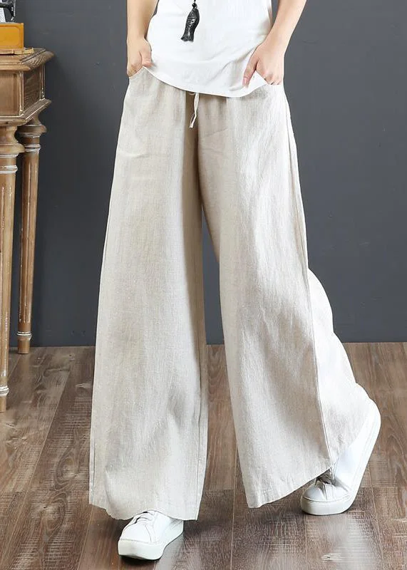 Can't Be Beat New Linen Pockets Solid Elastic Waist Linen Wide Leg Pants Fall