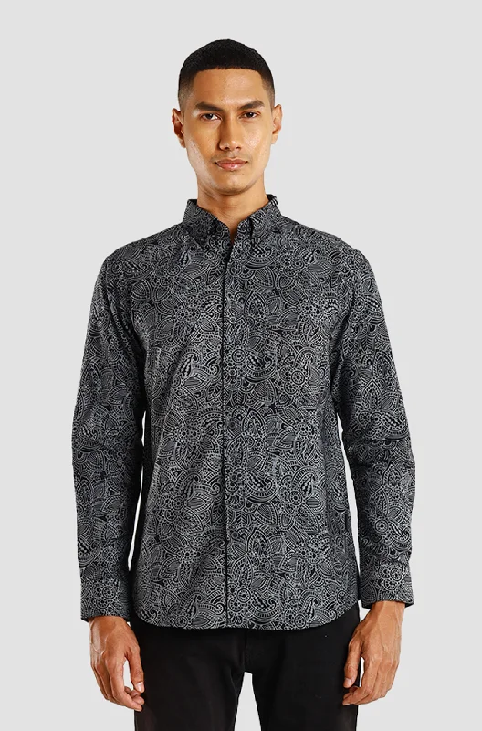 Major Savings My Slim Fit Long Sleeve Embellish Flower Iron Caviar