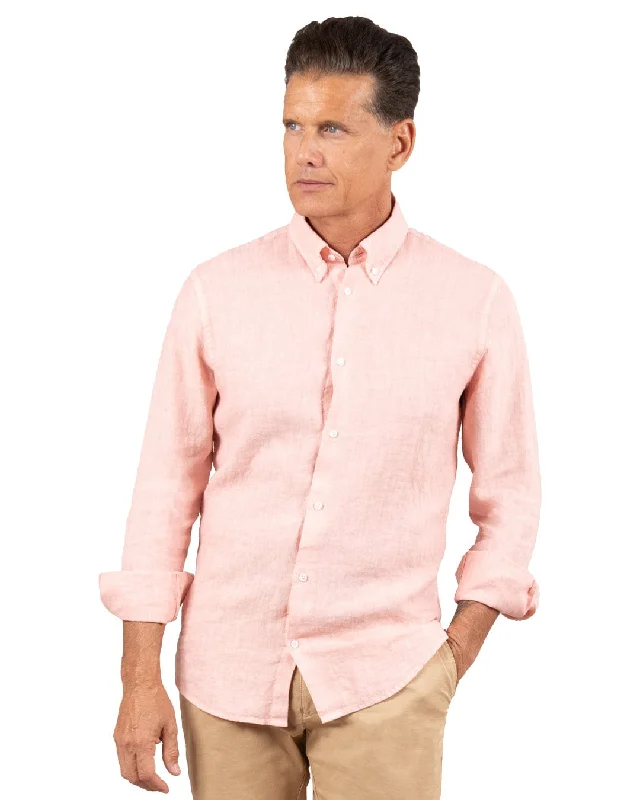 Big Savings Peach Slim Fit Linen Button-Down Shirt