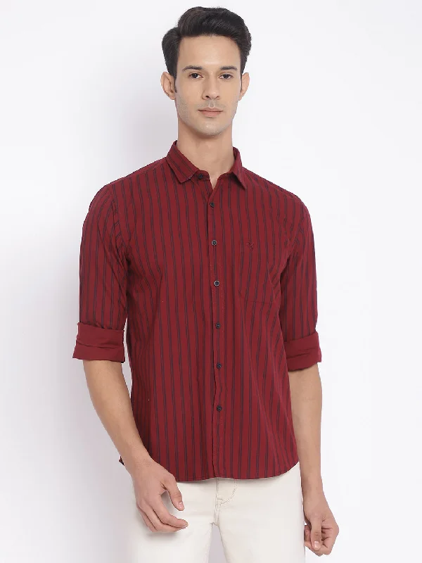 Flash Deal Men's Maroon Casual Narrow Stripe Full Sleeve Shirt