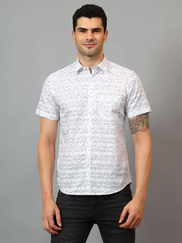 Weekend Specials to Love Men's White Casual Abstract Print Half sleeve Shirt