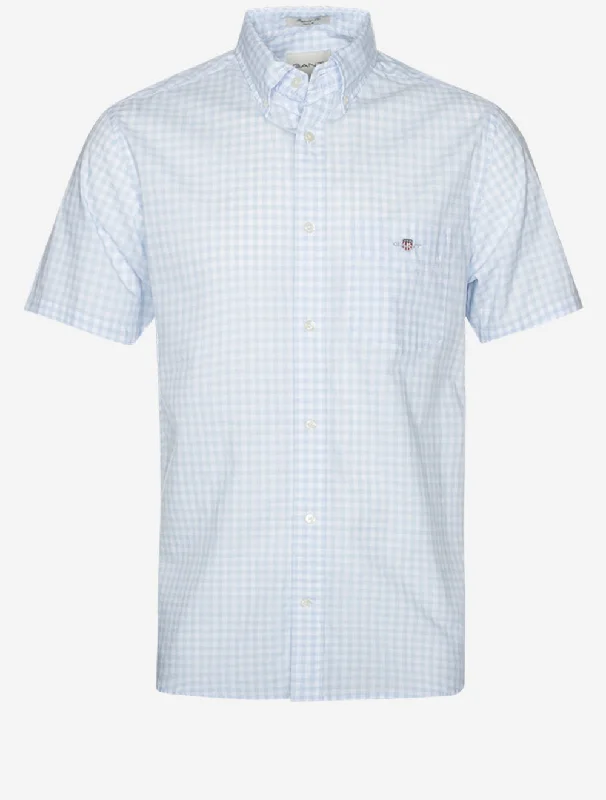 Best Seller Regular Poplin Gingham Short Sleeve Shirt Light Blue
