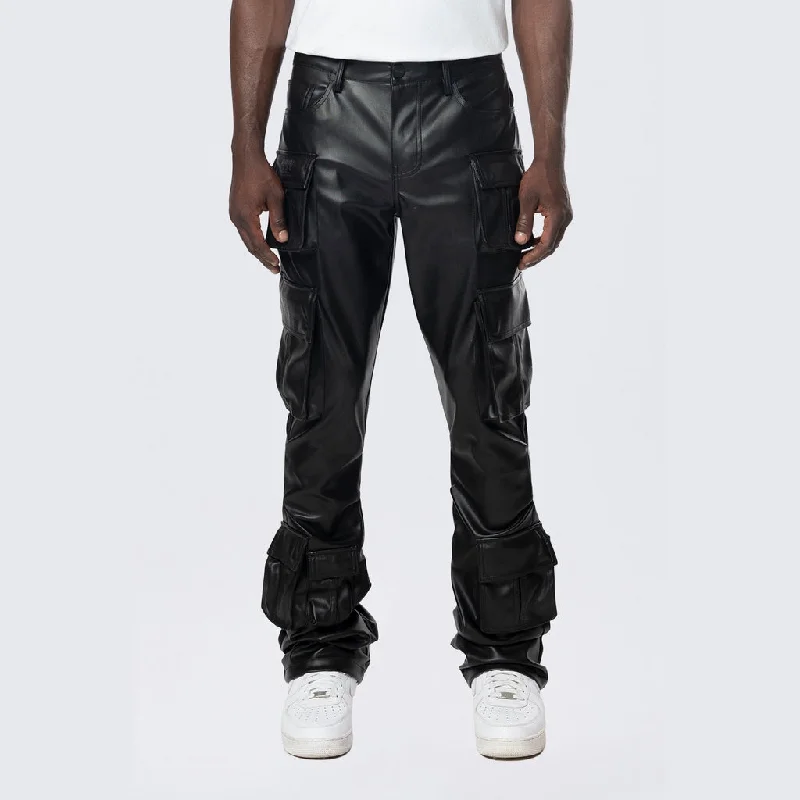 Quick Deals Stacked Utility Vegan Leather Pants - Black