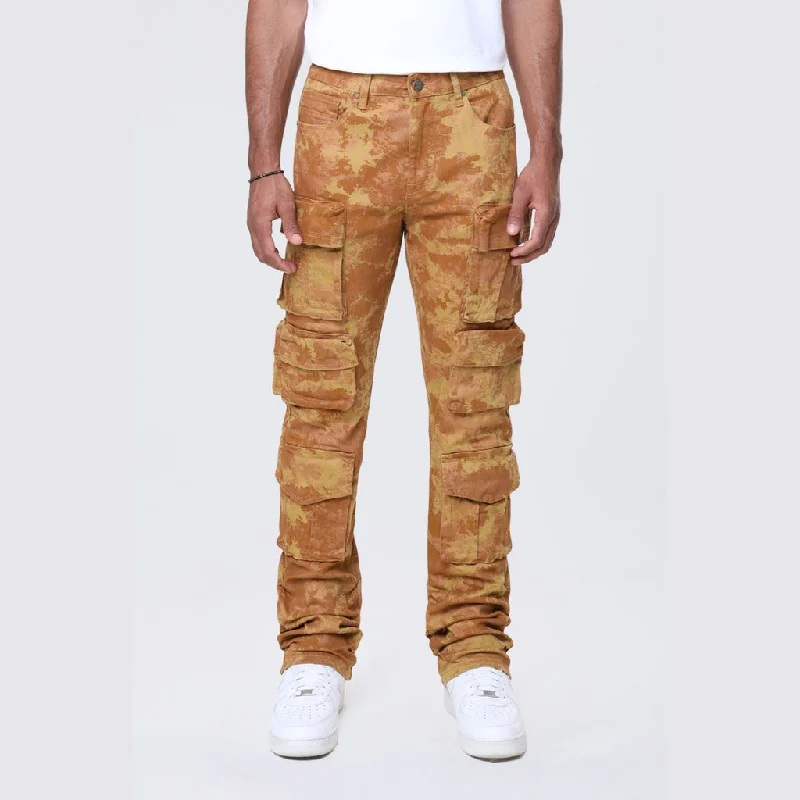 Unwind with Weekend Discounts Long Straight Utility Metallic Print Twill Pants - Mahogany