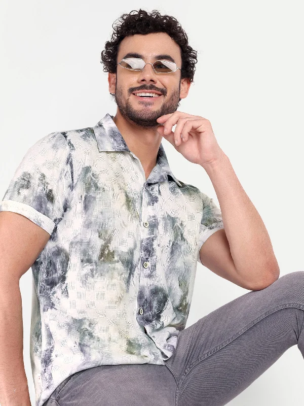 Limited Time Offer Off White Printed Textured Half Shirt