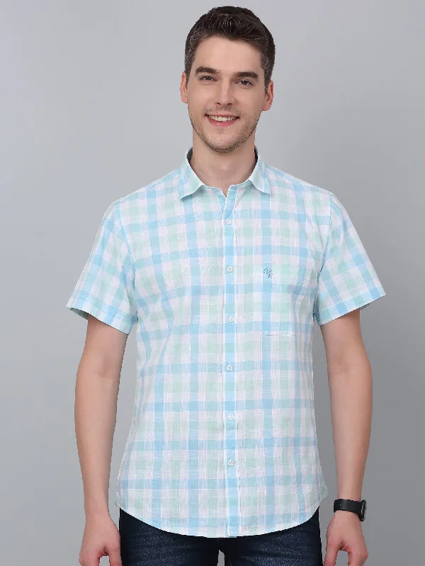 Quick Sale Men's Light Green Casual Medium Checks Half sleeve Shirt