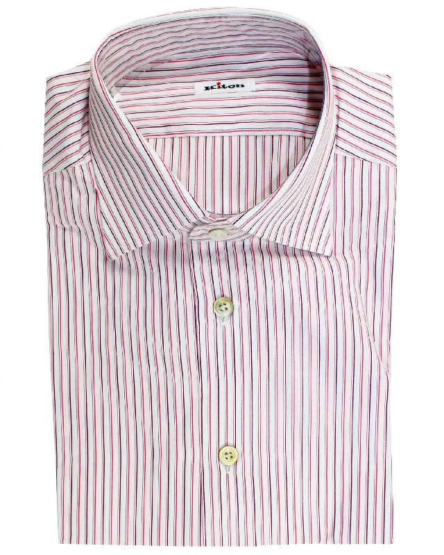 Price Blitz Kiton Dress Shirt White Pink Purple Stripes 40 - 15 3/4 SALE