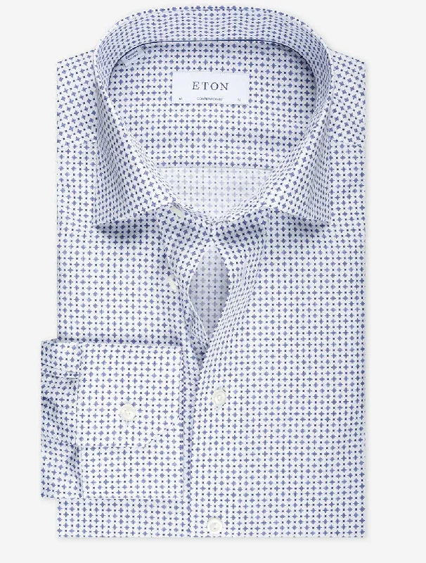 Special Price Micro Print Comtemporary Fit Shirt Blue