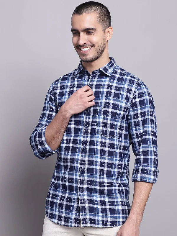 Act Now Men's Navy Blue Casual Big Checks Full Sleeve Shirt