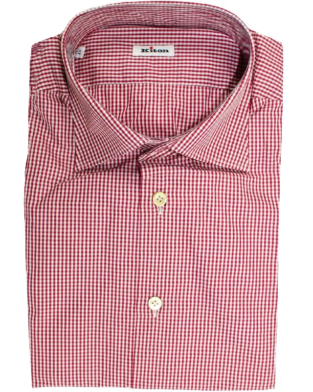 Friends and Family Sale Kiton Dress Shirt White Maroon Gingham Check 43 - 17