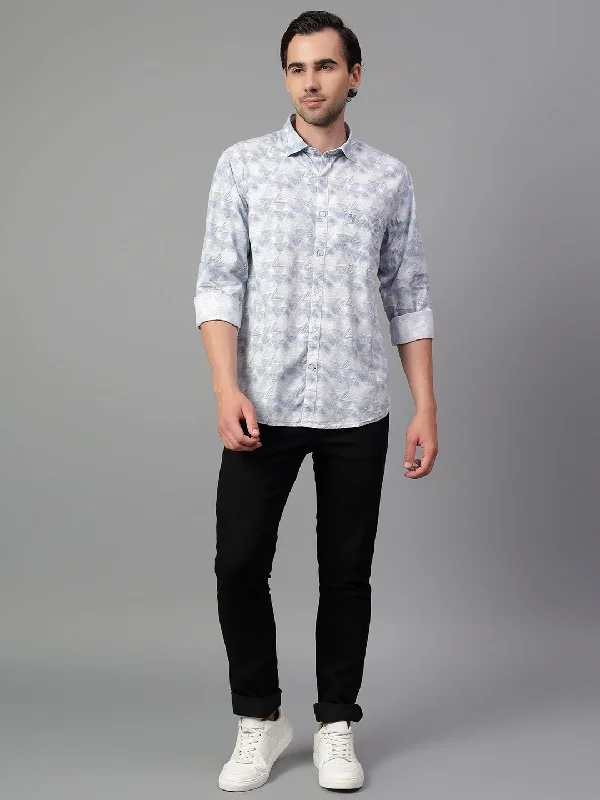 Mega Discount Men's Sky Blue Printed Full Sleeve Casual Shirt