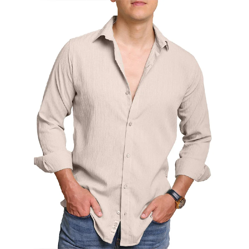 Weekend Offers That Dazzle Crushed Self Stripe Light Cream Shirt