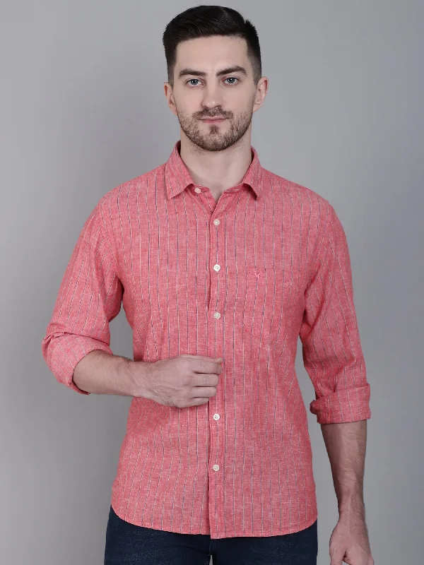 Markdowns Men's Red Casual Thin Stripe Full Sleeve Shirt