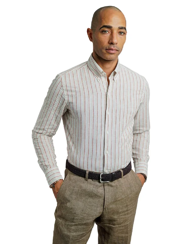 Today's Special Rust Slim Fit Cotton Linen Stripe Button-Down Shirt