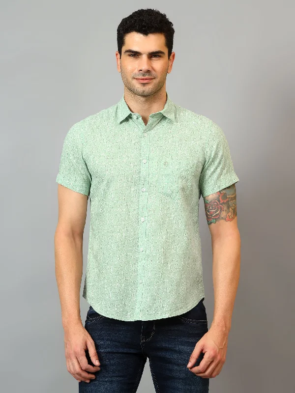 Weekend Savings Spectacular Men's Green Casual Abstract Print Half sleeve Shirt