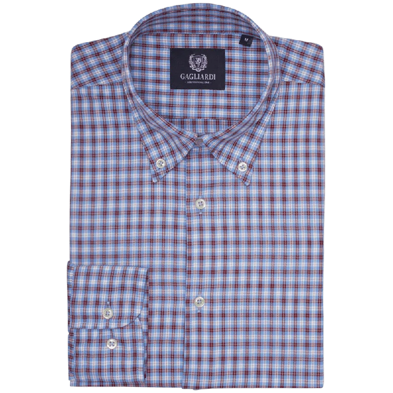 Weekend Savings Bonanza Sky With Raspberry & White Overcheck Checked Tailored Fit Buttondown Collar Shirt