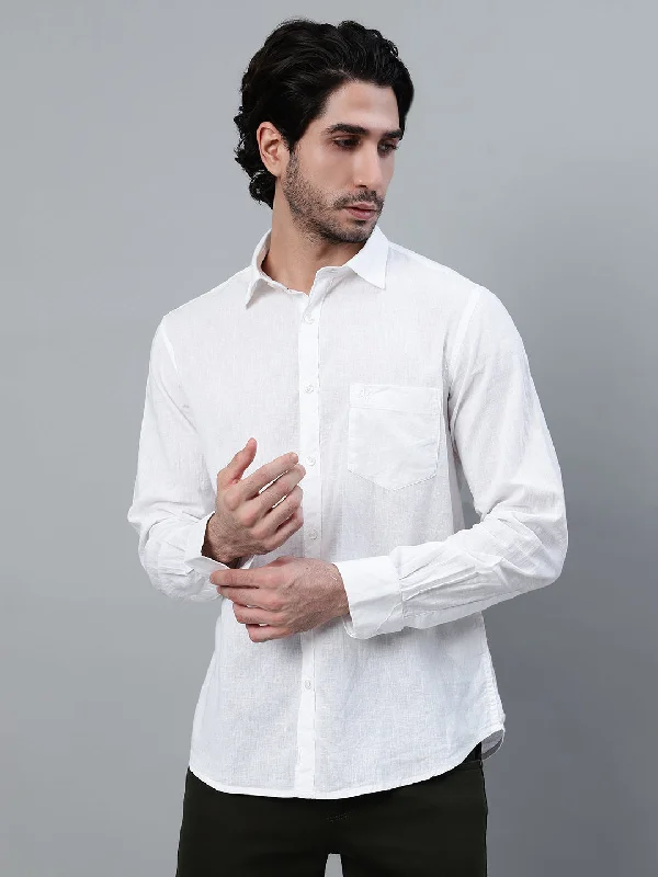 Celebrate the Weekend with Discounts Men's White Solid Full Sleeve Casual Shirt