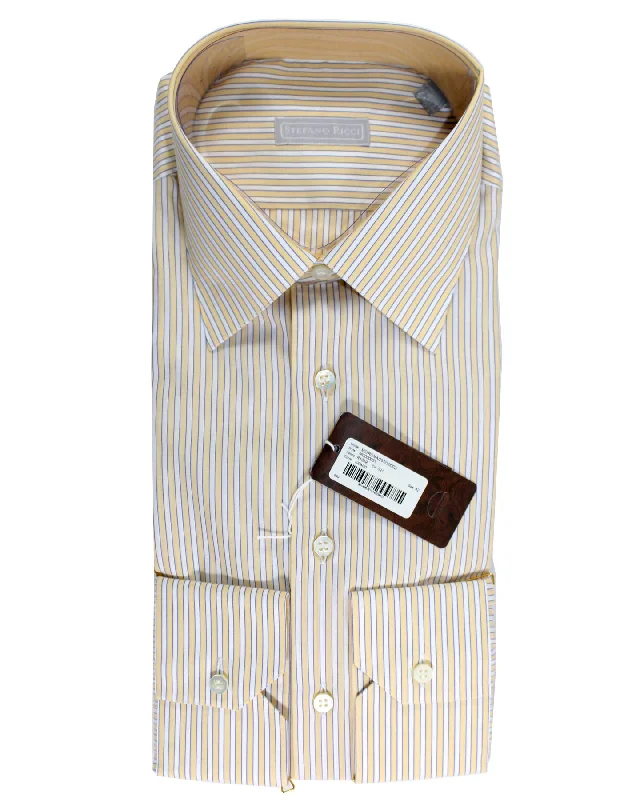 Best Bargains Stefano Ricci Dress Shirt White Orange Blue Striped Design 43 - 17 SALE