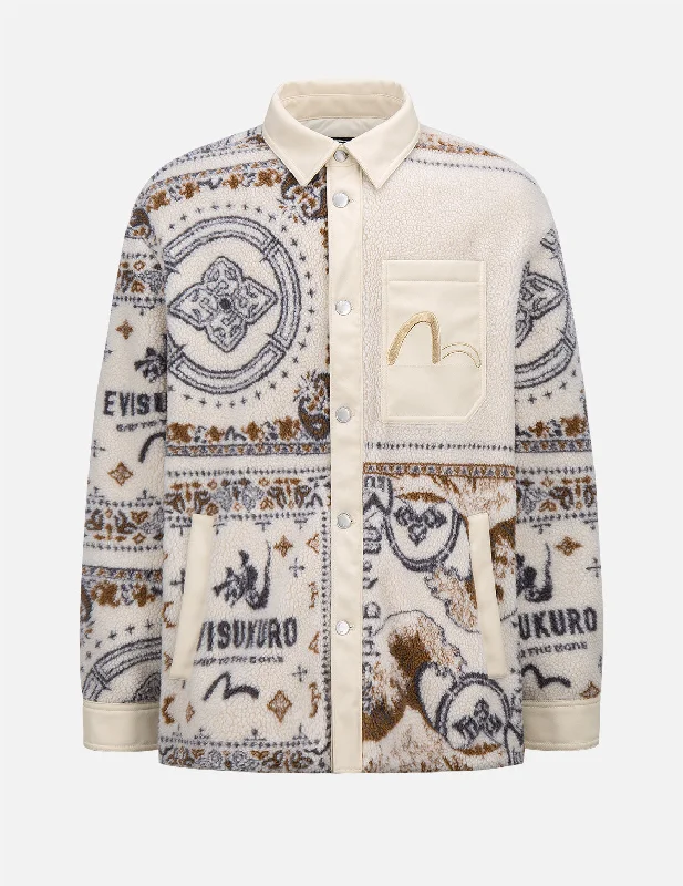 Stock Clearance Paisley Print Sherpa Padded Shirt Jacket